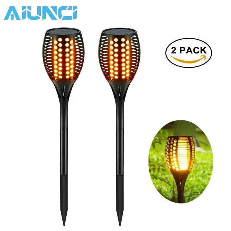 

LED Solar Flame Flickering Wall Lawn Lamp LED Dancing Flame Light Torch Bulb Indoor Outdoor Waterproof Solar Garden Decor Lights