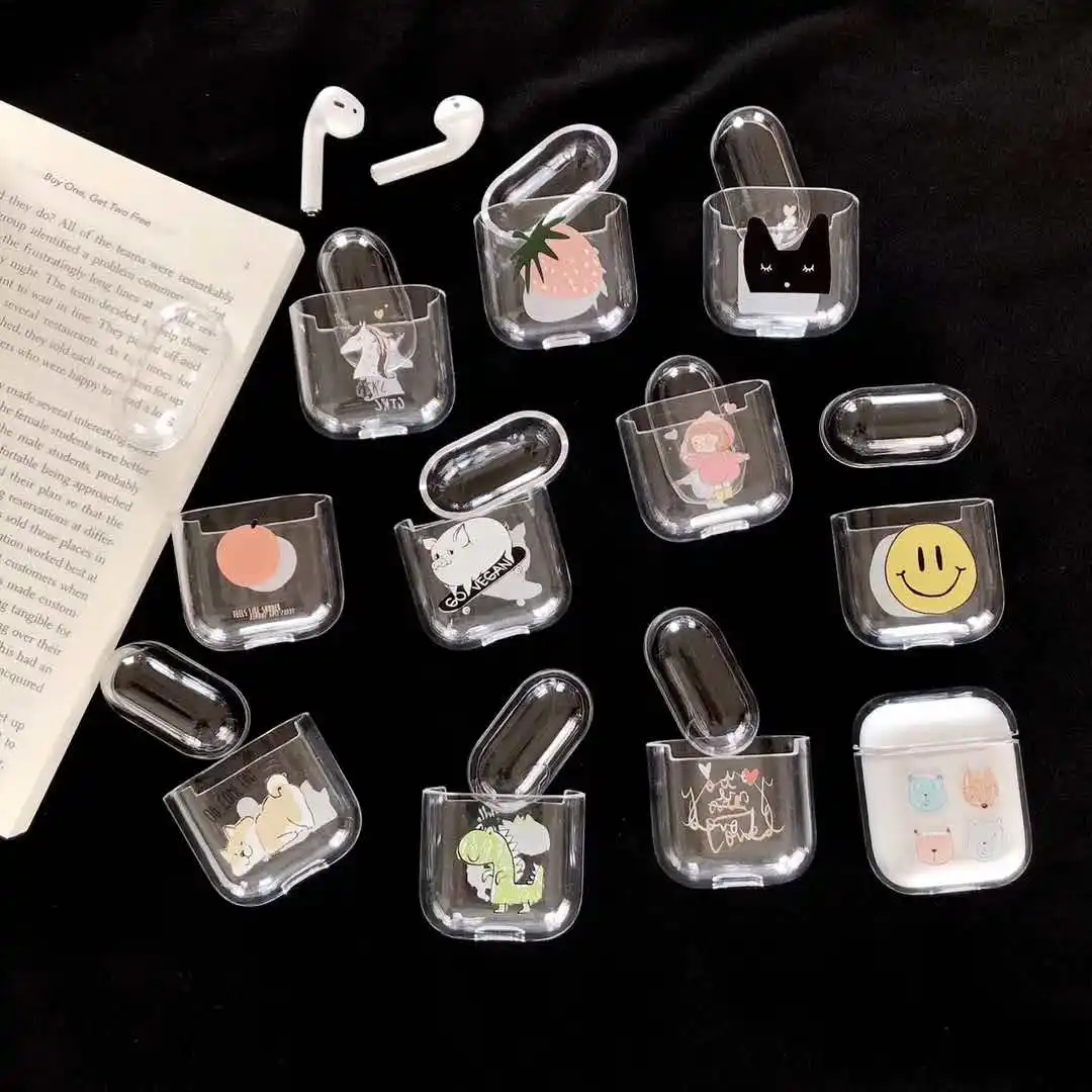 

Cute cartoon hard shell for Apple Airpods case Bluetooth wireless headset protector charging box transparent glossy hard cover