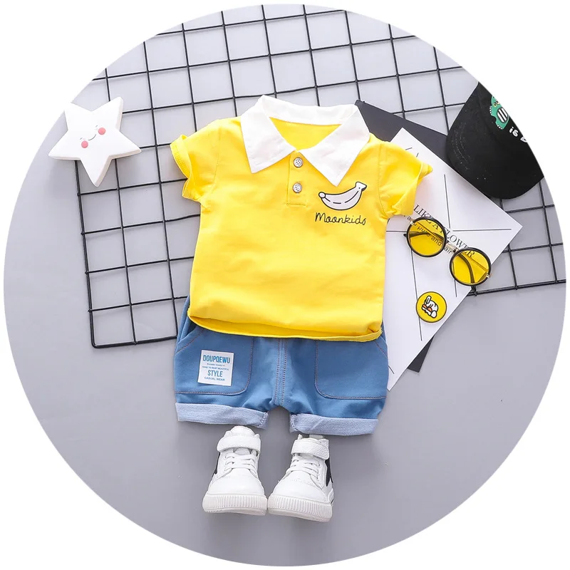 OKLADY/ г. летняя американская детская одежда для малышки милые футболки с принтом банана желтого и белого цвета Короткие штаны комплект для маленьких мальчиков - Цвет: yellow