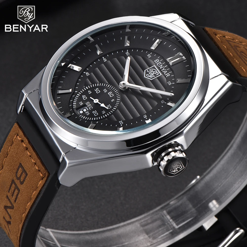 Prix Nouveau Montres Mâle Unique Hommes Montre BENYAR Marque De Luxe Sport Quartz Militaire En Acier En Cuir Montre Bracelet Hommes relogio masculino