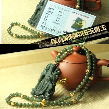 

Boutique Nature Xinjiang Sinkiang gray jade jadite Bead-GuanYU Pendant *Certificate+Gift Box