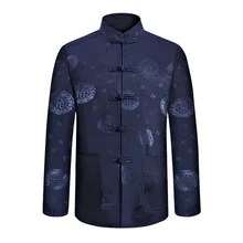 Gran venta de chaqueta Vintage estampada para hombre chino tradicional mandarín Collar Tang Top abrigo clásico Oriental hombre Outwear padre regalo