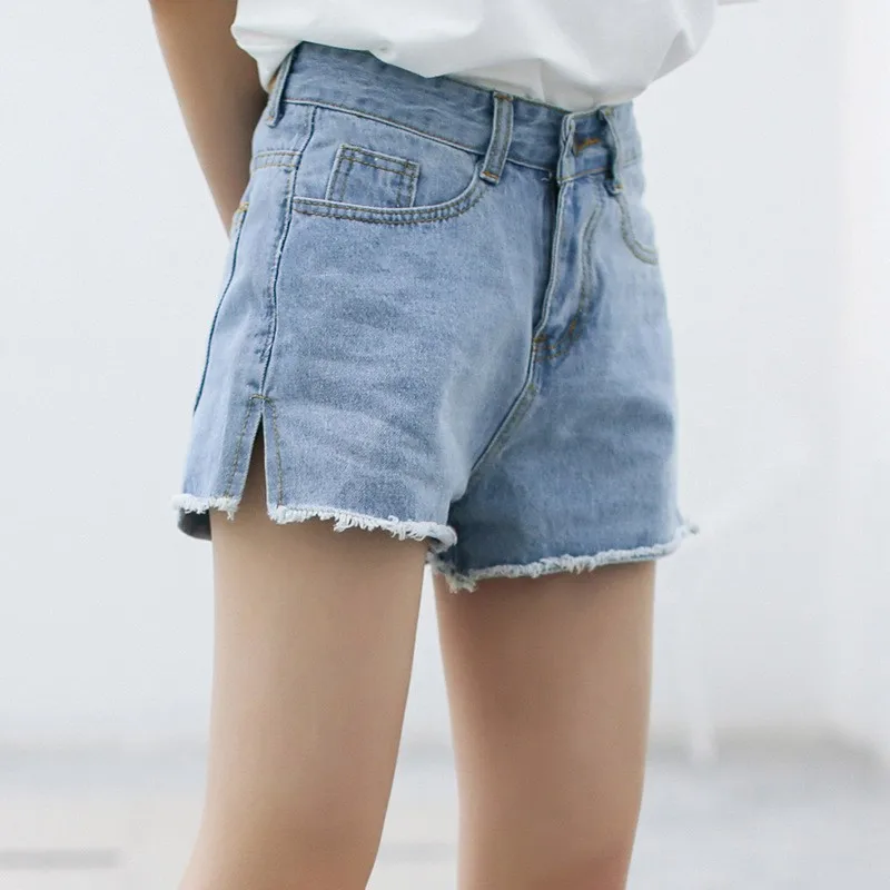 

Denim High Waist Shorts Female Short Jeans Summer Fashion Split Pockets Ladies Shorts Solid Denim Shorts for Women 2019