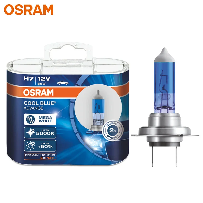OSRAM Cool Blue Advance H7 12V 55W 5000K галогенный холодный синий белый ксеноновый автомобильный головной светильник, автомобильный светильник 62210CBA(двойной