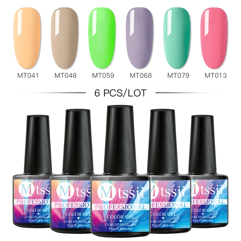 

Mtssii 6Pcs /lot UV Nail Gel Polish Color For Manicure Top Base Coat Glitter Gel Nail Polish Semi-permanent Nail Gel Varnish