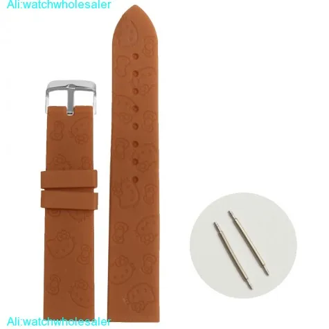 20mm Brown Cat Cartoon Silicone Jelly Rubber Lady Watch Band Straps WB1086D20JB