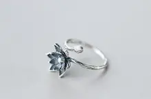 Anneaux ouverts en argent plaqué fleur de Lotus pour femmes, bijoux de Style rétro