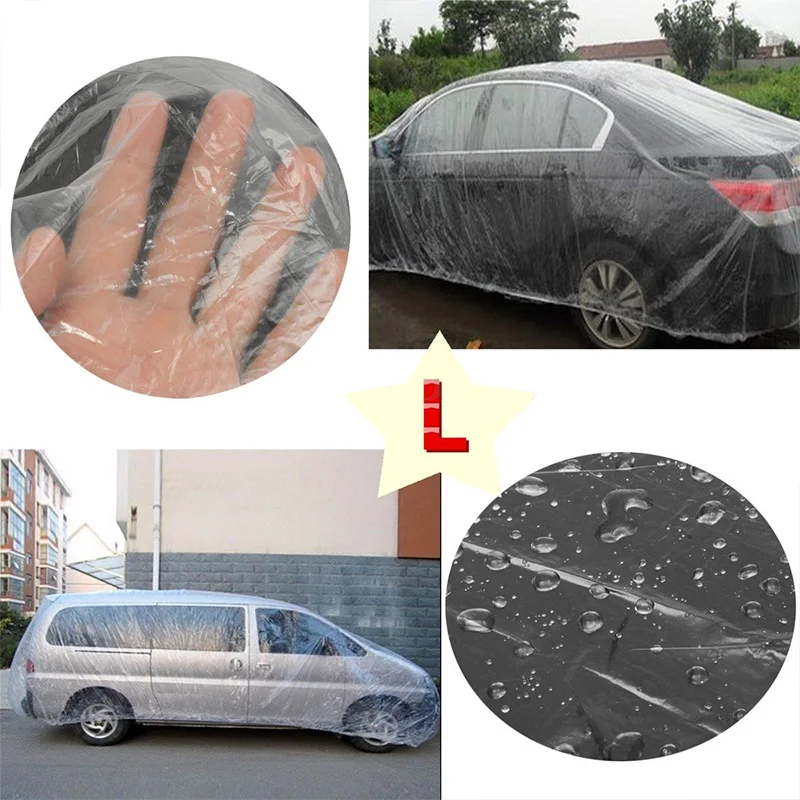 Clear Car Auto Cover Plastic Temporary Waterproof Disposable SUV Snow