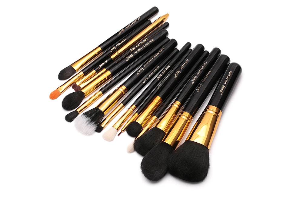 Pincéis de Maquiagem Conjunto de Pincéis de Maquiagem Beleza em pó Jessup Conjunto Maquiagem Cosméticos Fundação Eyeshadow Delineador Lábio Escova Ferramenta Preto - Ouro 15 Pçs de 7 Jessup 15 pçs pincéis de maquiagem conjunto