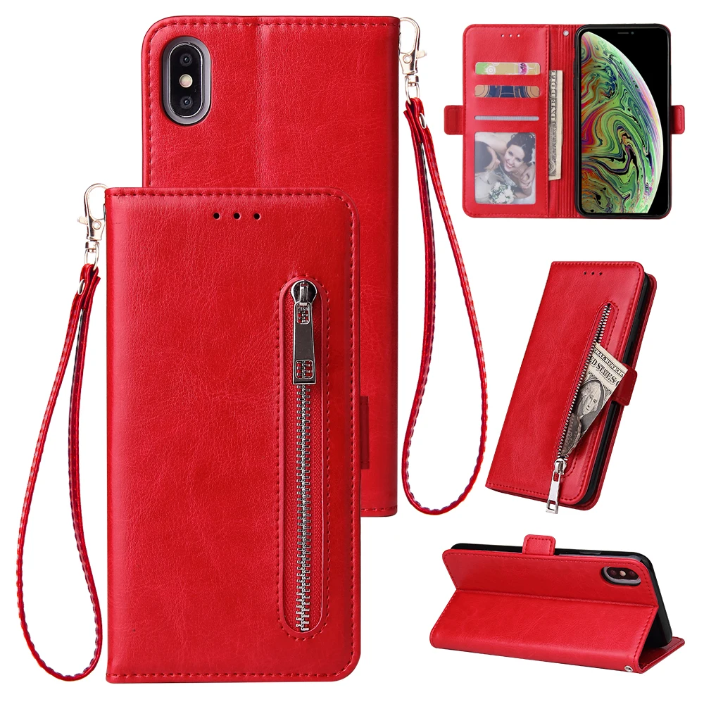 Кожаный чехол на застежке-молнии в стиле ретро для iPhone XS Max XR X 10 7 8 6, чехол-книжка с бумажником для iPhone 11 Pro Max 6 6s 7 8 Plus, чехол для телефона s - Цвет: Red