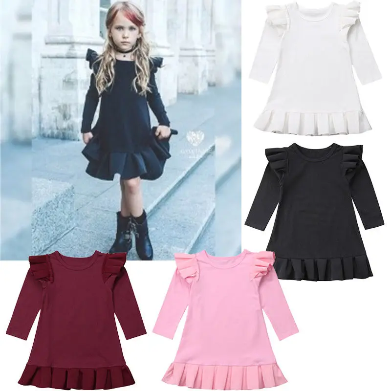 

Kids Girl Dress 2018 New Toddler Children Solid Color Ruffles Tutu Princess Dresses Casual Autumn Clothes for 1-6Y Girls