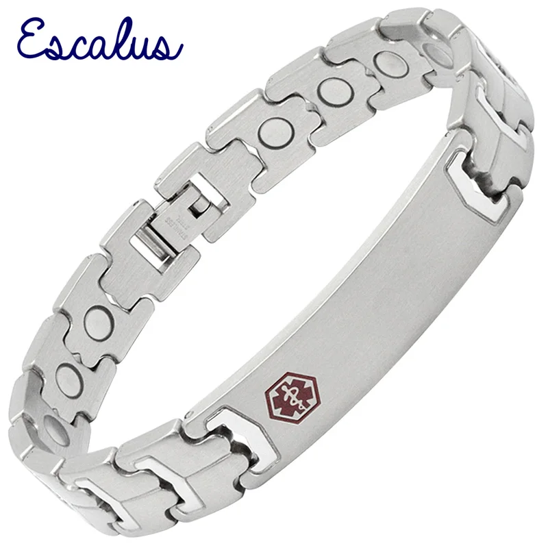 

Escalus Charm Engraving Medical Alert ID Women's Magnetic Stainless Steel Bracelets Promote Blood Circulation Anti Stress