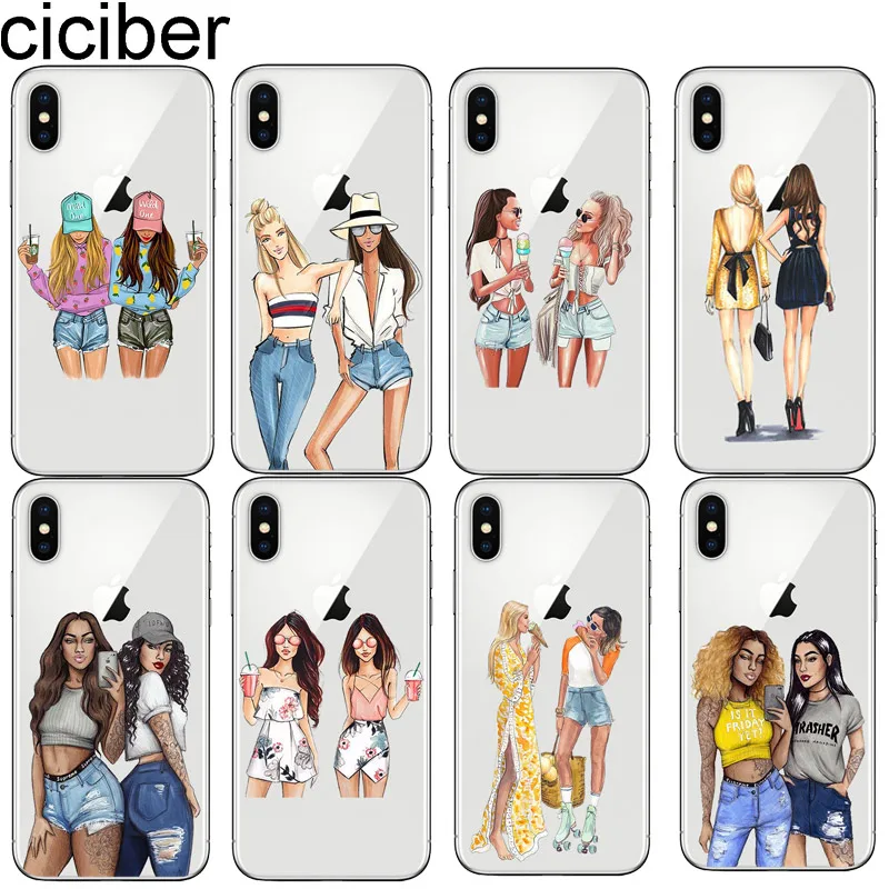 

cicibers Best Friends Girl Phone Case for iphone 7 8 6 S Plus 5 5S SE Soft Silicone TPU Cover for iphone 11 Pro Max X XR XS MAX