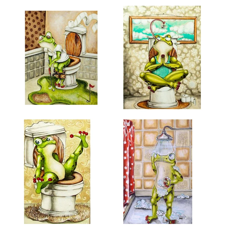 

Full Square Needlework 5D DIY Diamond Painting Toilet Frog Diamond Embroidery Cross Stitch Mosaic Daimond Painting foto