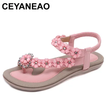 

CEYANEAO2018 Summer Sandals Women Fashion Flower Flip Flops Flats Sandals Ladies Soft PU Leather Comfortable SandalsE1003