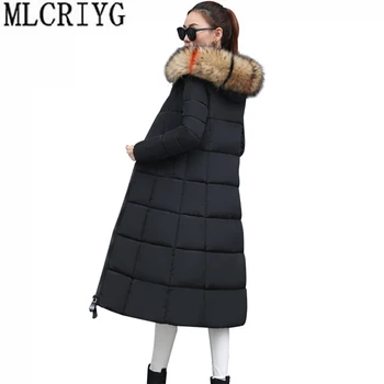

2019 Winter Jacket Women Thick Warm Hooded Parka Mujer Cotton Padded Coat Long Slim Large Fur Collar Overcoat Plus Size 3XL L354