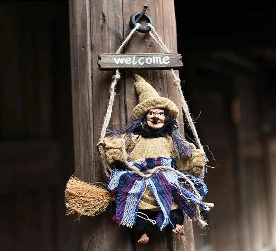 Factory Price Handmade Halloween Broom Witch door wreath Hangings Happy Halloween door
