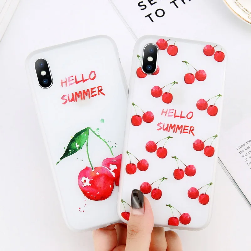 

For iPhone X 10 8 Plus Cute Hello Summer Pattern Case Slim Soft TPU Silicon Cover For iPhone 6 6S 7 Plus Cherry Watermelon Capa