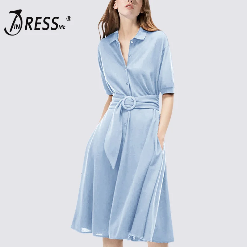 

INDRESSME Women Fashion Casual Dress Button Mid-Calf Half Sleeve Slim Dress For Lady Vestidos 20188