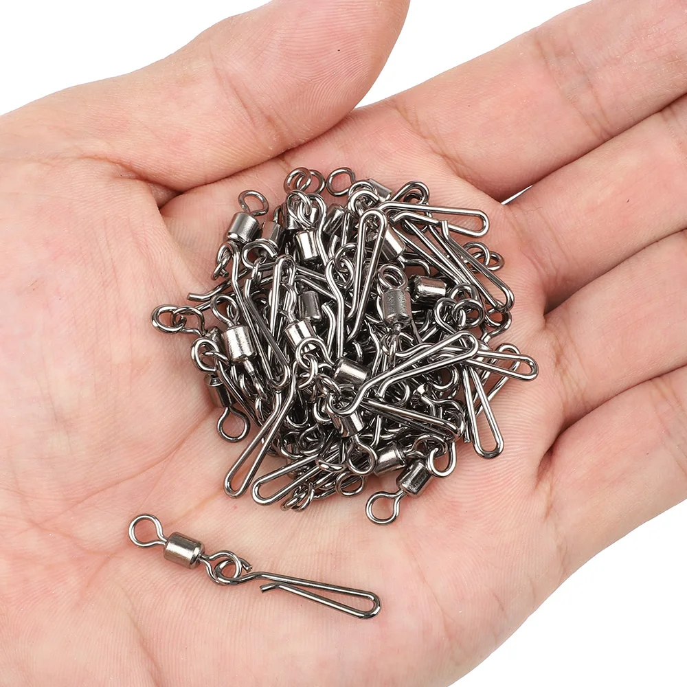 DONQL 102050pcs Swivels Fishing Connector Interlock Pin Snap 2#-10# Rolling Swivel For Fishhook Lure Carp Fishing Accessories  (8)