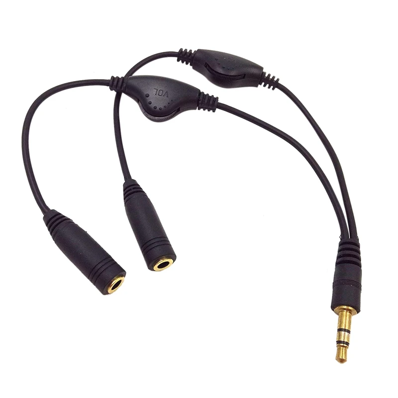 IG 3.5mm M/2F 15cm Stereo Headphone Audio Extension Cord Cable +Volume