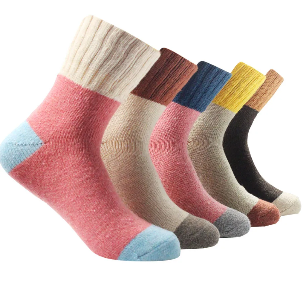 

JAYCOSIN 5 Pairs Vintage Thicken Women Socks Autumn Winter Thermal Patchwork Socks For Ladies Warm Wool Retro Cotton 9031218