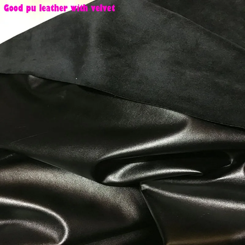 

Good 69*50cm Black Synthetic Leather With Velvet 4 Sides Stretch PU Leather Warm Soft Faux Leather Fabric Sewing Diy Pants