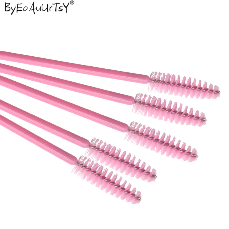 100pcsset Pink Brushes Mascara Wands for Eyelash Extension Disposable Brush Wand Eyebrow Combs Spoolers Makeup Tool (2)