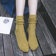 Японские студенческие женские носки из хлопка однотонноные цветные шерстяные носки с двойной иглой средней длины новые удобные теплые домашние носки