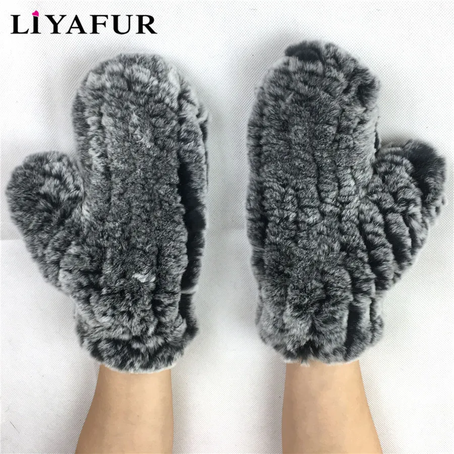 LIYAFUR новые женские 100% натуральная Трикотажные кролика рекс мех животных зимние модные обувь для девочек Прихватки мангала варежки