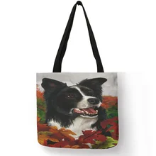 Популярная Акварельная собака колли сумка с принтом для женщин Милая женская сумка сумки на плечо большой емкости многоразовые сумки для покупок