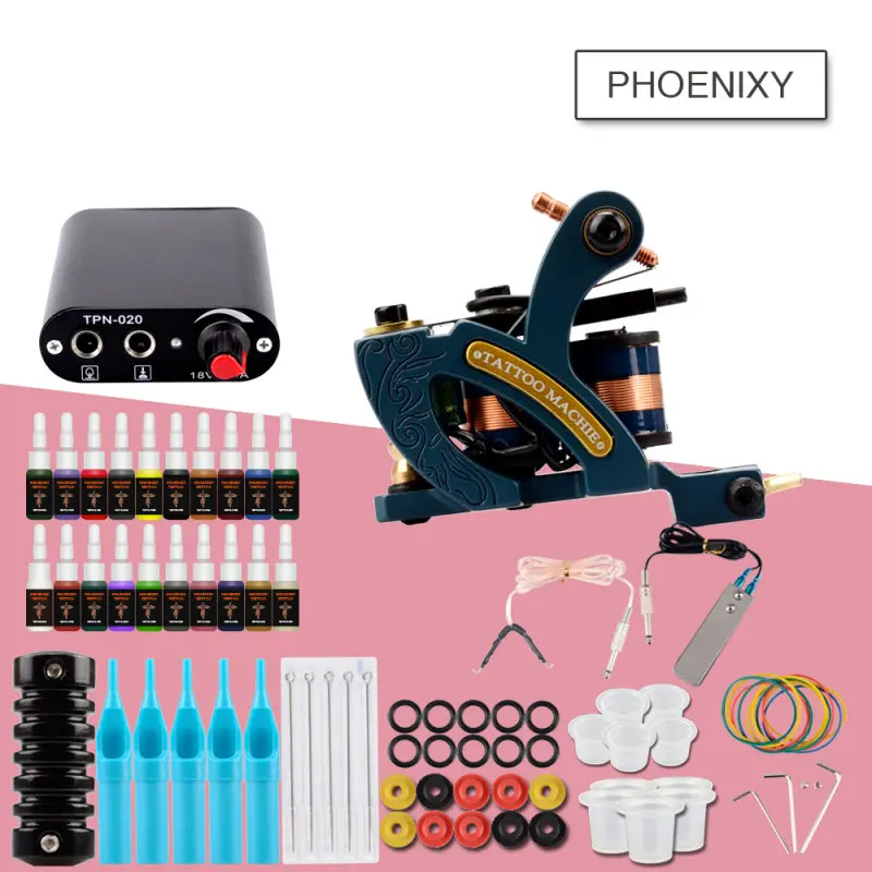 

Starter Tattoo Kit One Machine Gun Immortal Inks Set Power Supply Grips Body Art Set Tools Permanent Makeup Complete Tattoo Sets