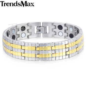 

Dropshipping 2018 Gold Men's Health Bracelets Bangles Magnetic Power Stainless Steel Bracelet Jewelry for Men 21cm KB585