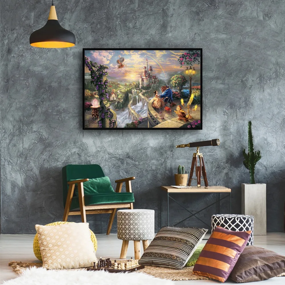 H1135 Thomas Kinkade Beauty Beast Hd Canvas Print Home Living Room Bedroom Wall Pictures Art Painting