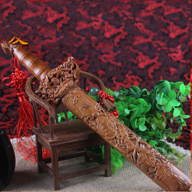 

30CM Chinese style Pattern Sculpture katana sword original wood "dream come true" home decoration sword fengshui crafts
