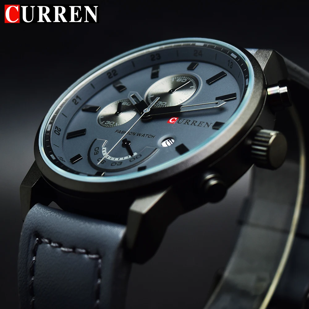 

Curren Quartz Watch Men 2018 Top Brand Luxury Leather Grey Mens Clock Male Sport Watch Men Military Men's Wrist Watch Luxury