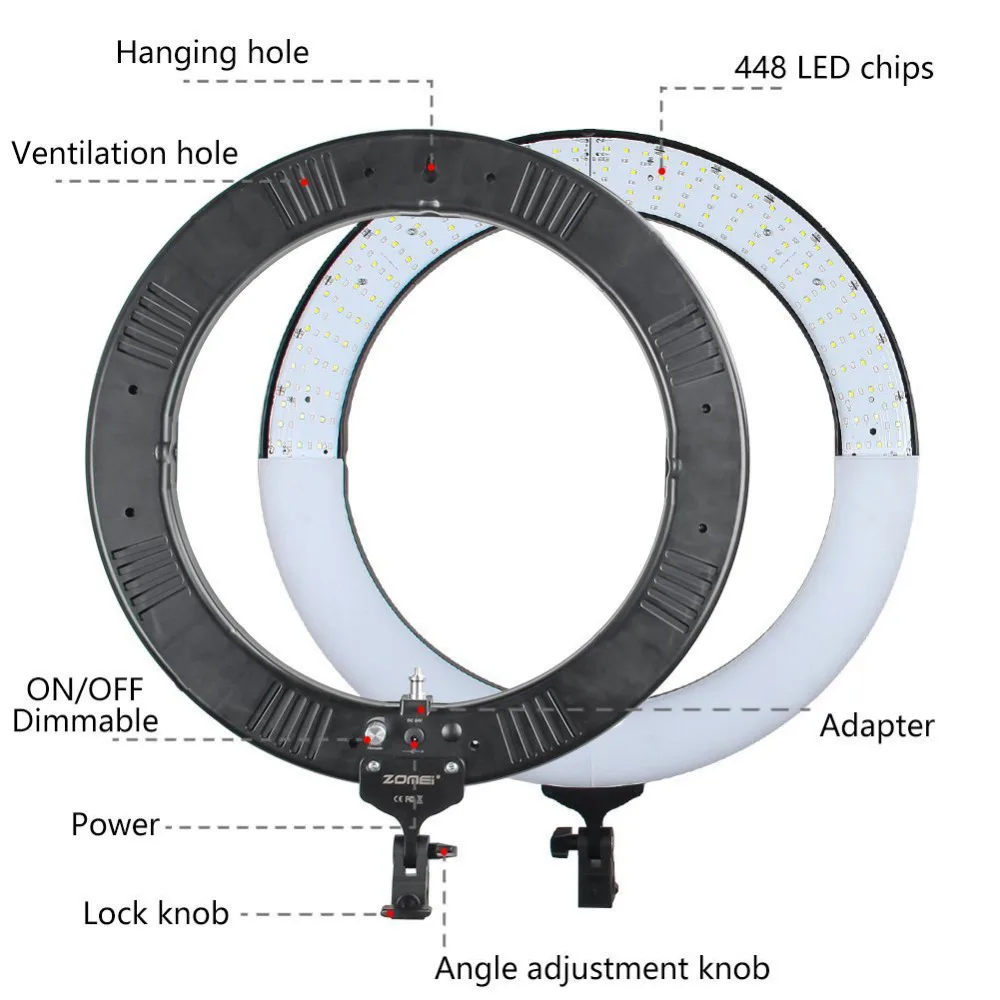 Zomei 18 дюймов Диммируемый SMD СВЕТОДИОДНЫЙ студийный фотоаппарат видео кольцевой светильник ing Kit 5500K для макияжа смартфона YouTube прямая трансляция