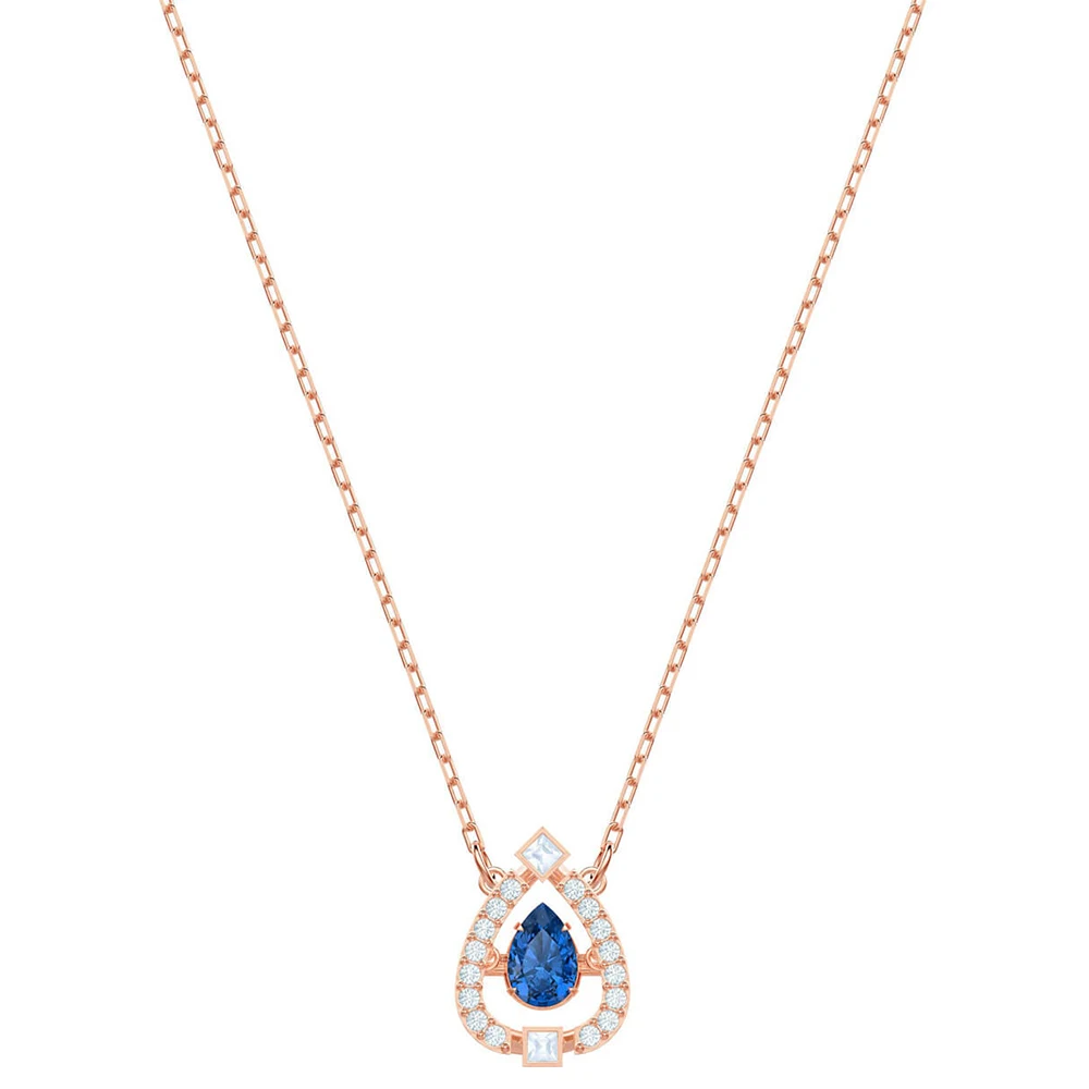 

SWA RO New SPARKLING DANCE PEAR Blue Exquisite Women's Necklace Original 1:1 Jumping Heart Blue Drops Give Lovers the Best Gift