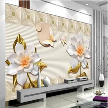 Papel pintado 3D flores en relieve mariposa amor mural tema espacio sala de estar dormitorio TV Fondo pared mural pintura Beibehang(China)