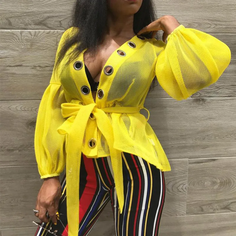 

Women Plain Lantern Sleeve Lace-Up Mid-Length Long Sleeve Blouses Streetwear Plus Size Asymmetrical Hem Solid Shirt