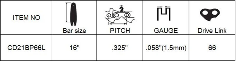 Шнур CD21BP66L 16 дюймов. 32" шаг. 058 Калибр 66 звеньев зубная цепь полный долото для профессиональной пилы цепи, используемые на бензопиле