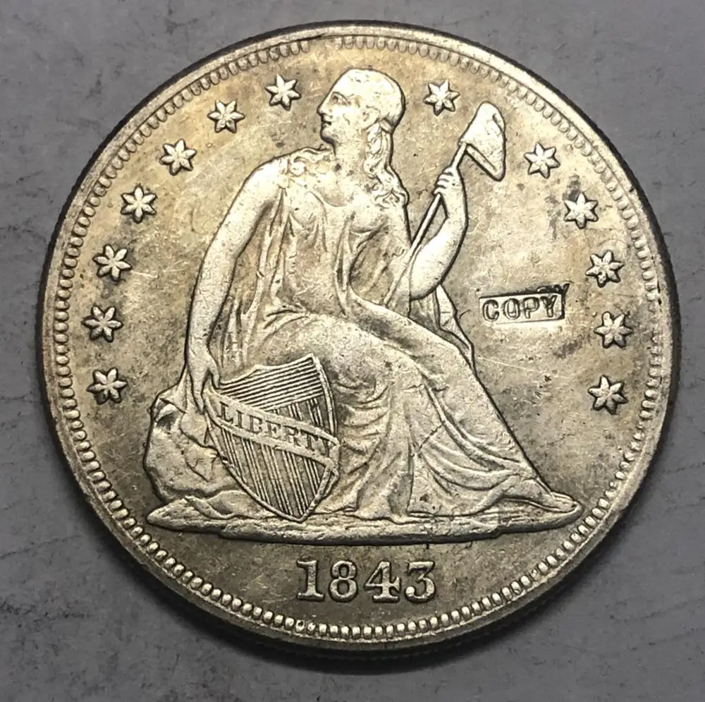 1843-p US SEATED LIBERTY SILVER DOLLAR (NO REVERSE MOTTO) Real silver plated Copy | Дом и сад