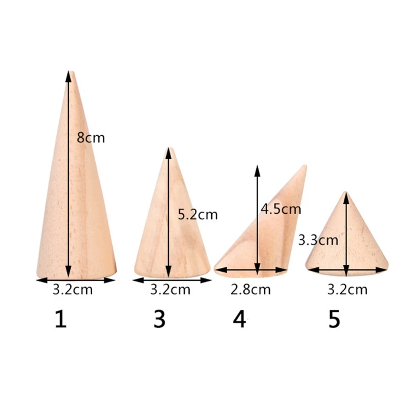 Натуральный Неокрашенный деревянный стеллаж для ювелирных изделий с кольцом, держатель в форме конуса, Органайзер