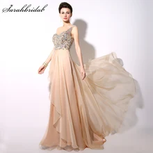 Vestido de festa, вечерние платья цвета шампанского с открытой спиной, настоящая фотография, лидер продаж, вечерние платья на одно плечо с кристаллами и блестками YD004