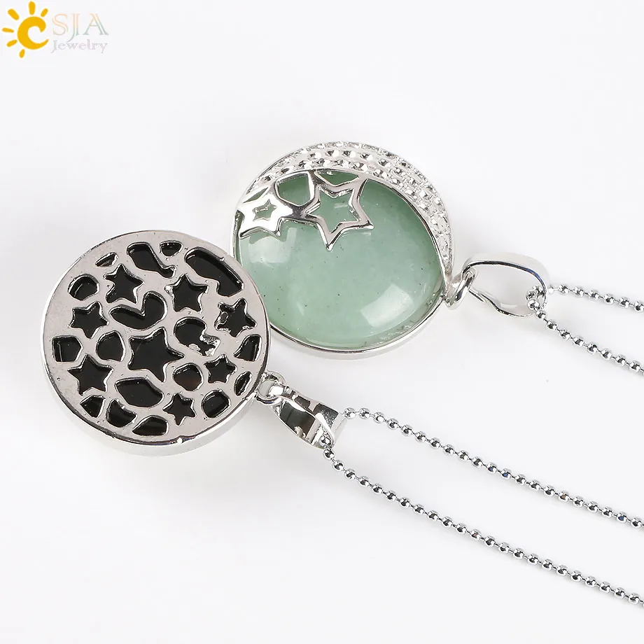 CSJA Reiki Chakra Yoga Semi Precious Natural Stone Pendant Rose Crystal Necklace Female Jewelry Love Moon Stars Back Hollow E175 - Image 4