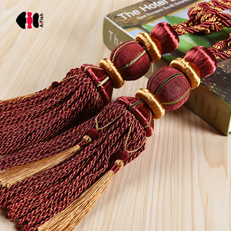 

European Twist Curtains Tassel Hanging Ball Curtain Rope Decoration Pendant 6 Colors Living Room CP093C
