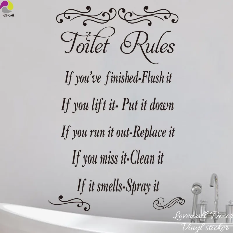 Wc Restroom Toilet Rules Letter Wall Sticker Bathroom Washroom Lavatory Wall Decal Loo