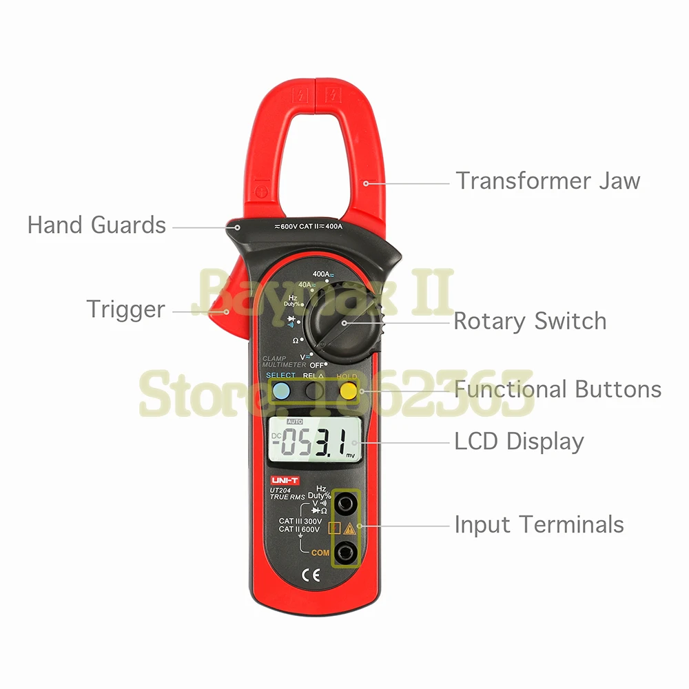 UNI-T UT204 3 3/4 Digit True RMS Авто Диапазон Цифровой клещи для 40~ 400A AC/DC Измерение тока