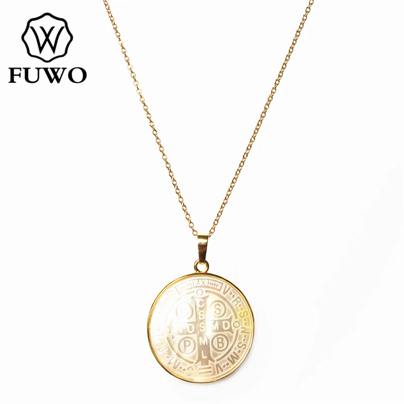 FUWO Carve Madonna Virgin Mary ожерелье с раковинами золотым ободком Обрезанные сырой Seashell