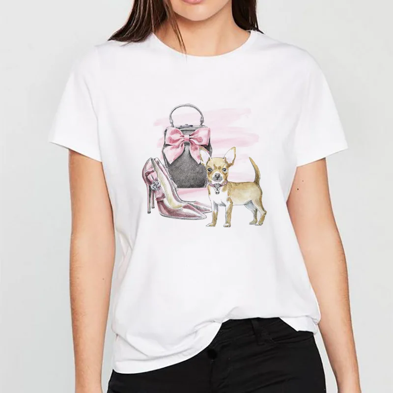

Pink Bag and Dog T Shirts Kawaii Summer 2019 Funny T Shirt Women White Harajuku T Shirt Korean Clothing Streetwear Vintage Tops